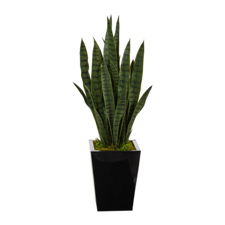 HomPlanti 40" Sansevieria Artificial Plant in Black Metal Planter