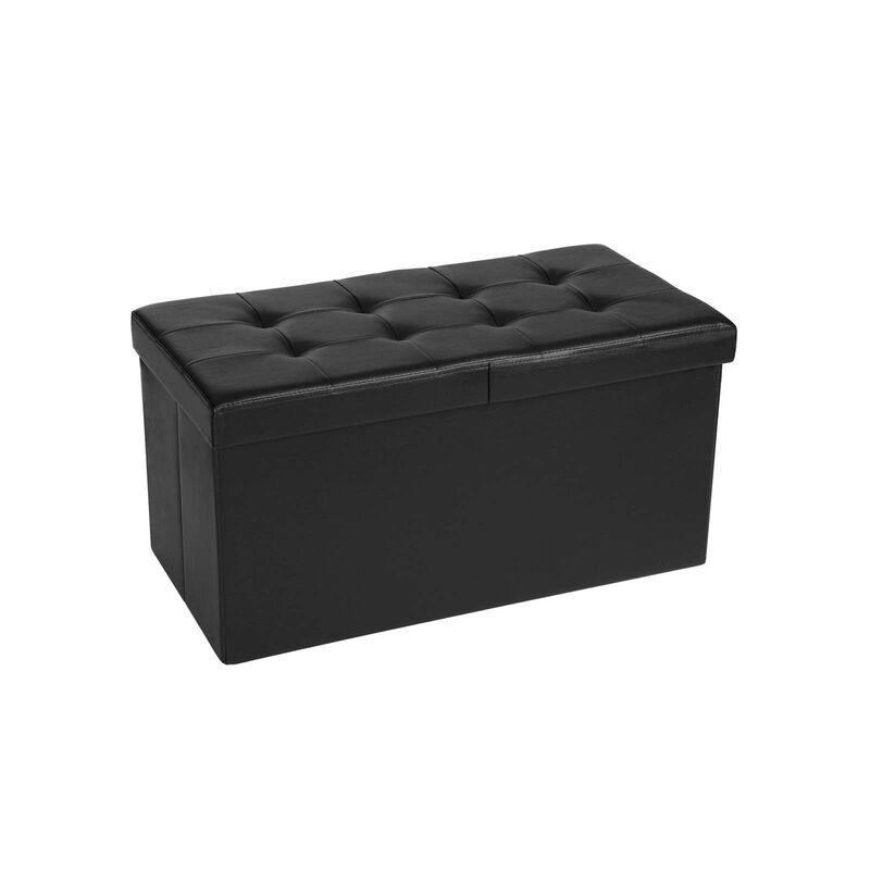 30-Inch Folding Storage Ottoman Bench with Flipping Lid - Faux Leather Storage Chest Footstool