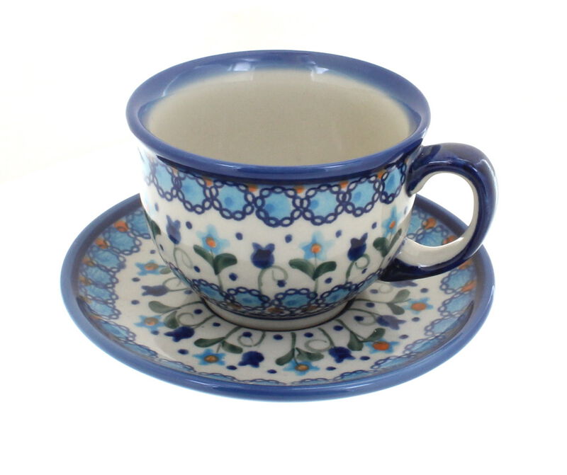 Blue Rose Polish Pottery Blue Starflower Cup & Saucer