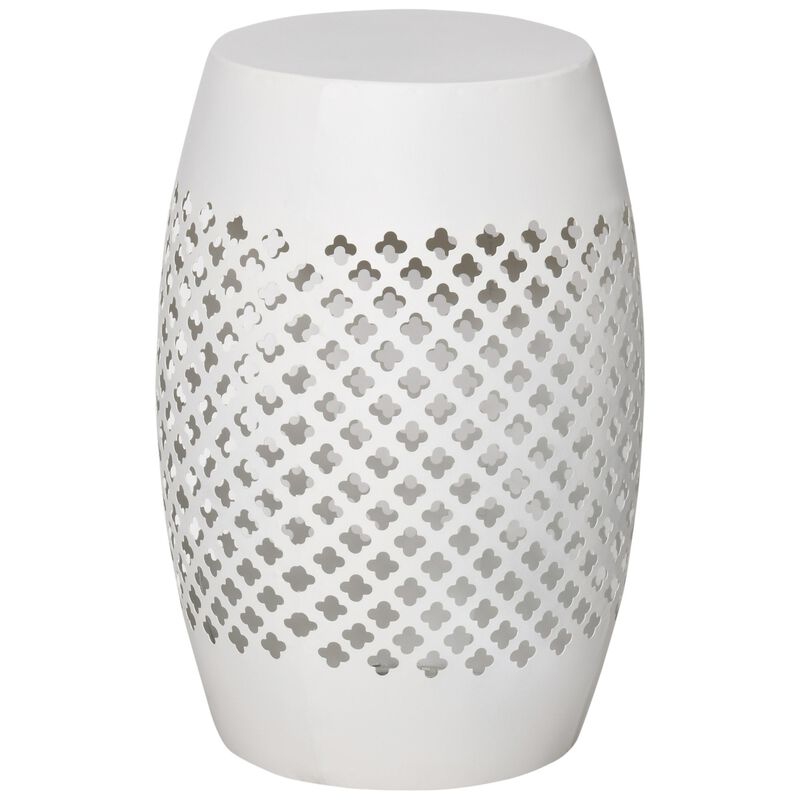 White Boho Accent: Hollow Drum Steel Side Table for Indoor/Outdoor