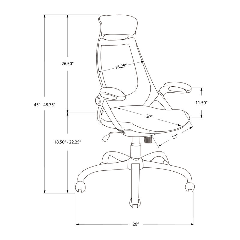 Monarch Specialties I 7269 Office Chair, Adjustable Height, Swivel, Ergonomic, Armrests, Computer Desk, Work, Metal, Mesh, White, Grey, Contemporary, Modern