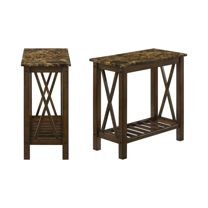 New Classic Furniture Eden Brown Wood End Table with Faux Marble Top (Set of 2)