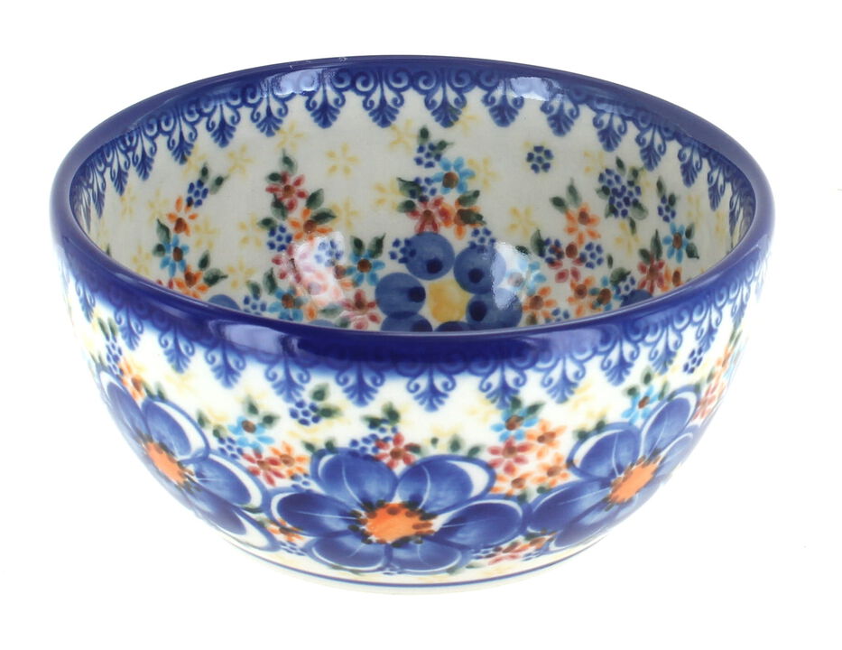 Blue Rose Polish Pottery Aztec Flower Dessert Bowl