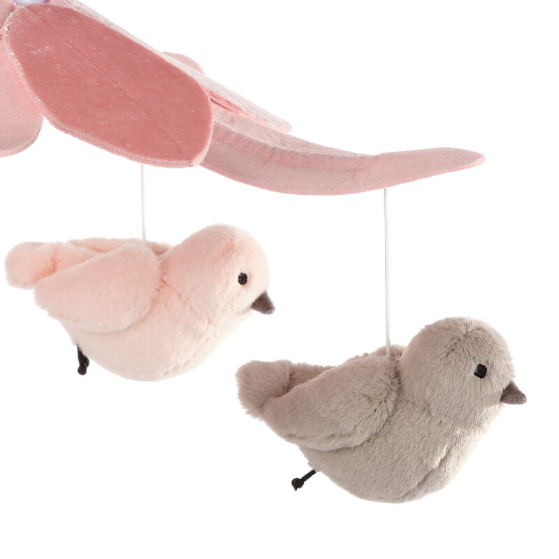 Lambs & Ivy Petals Pink/Gray Birds Musical Baby Crib Mobile Soother Toy