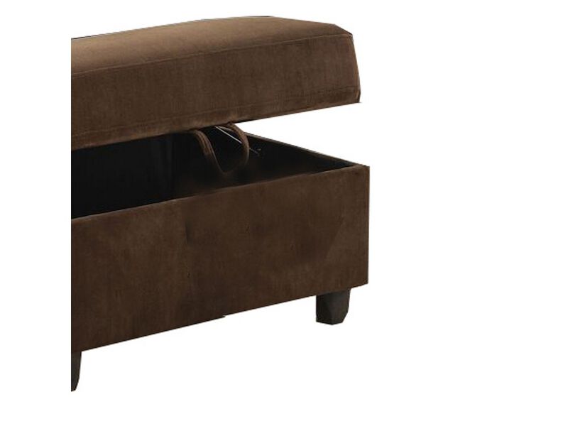 Fabric Upholstered Rectangular Ottoman with Hidden Storage, Brown - Benzara