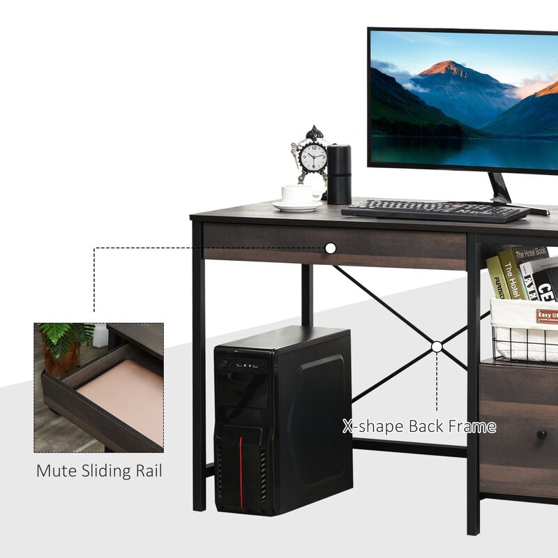 Home Office Writing Desk with File Storage Drawer for Letter Size, PC Study Table Computer Workstation, Walnut Brown