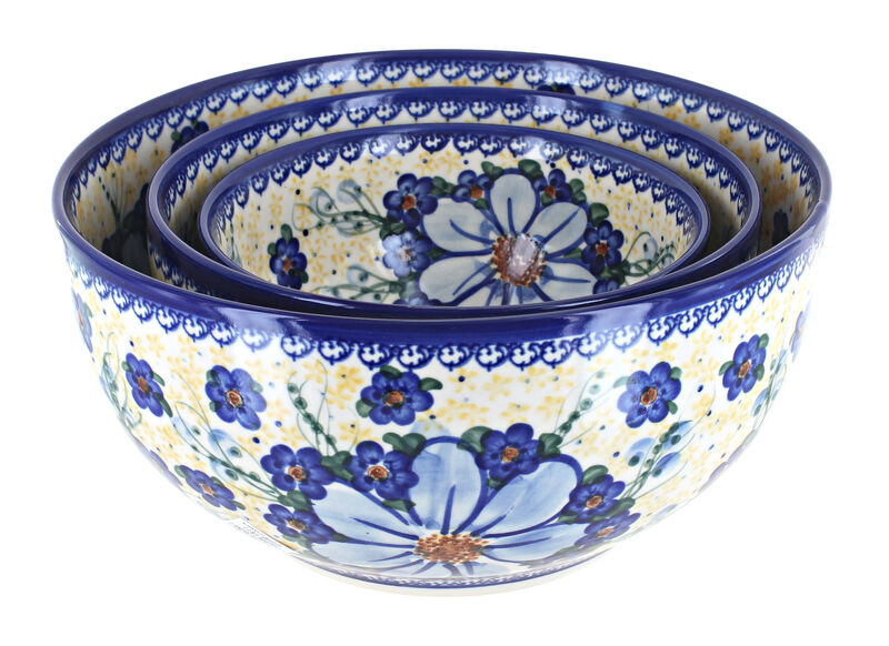 Blue Rose Polish Pottery Savannah 3 PC Mixing Bowl Set