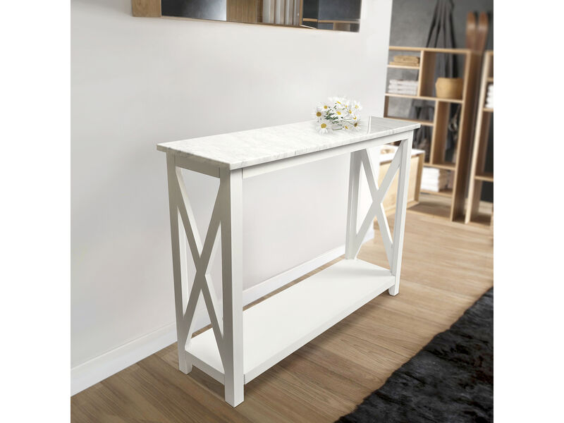 Agatha 39" Rectangular Italian Carrara White Marble Console Table with white color solid wood Legs