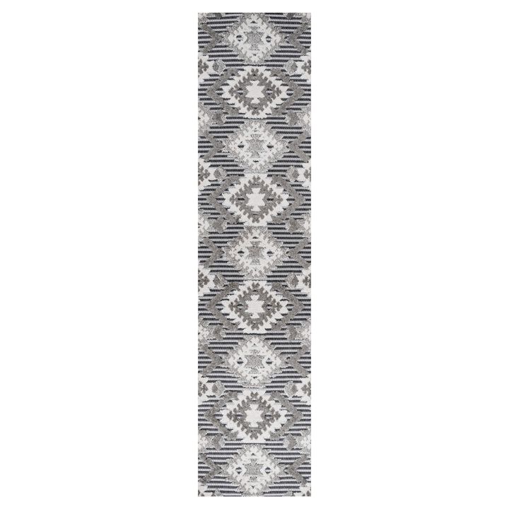 Sumak High-Low Pile Neutral Diamond Kilim Area Rug