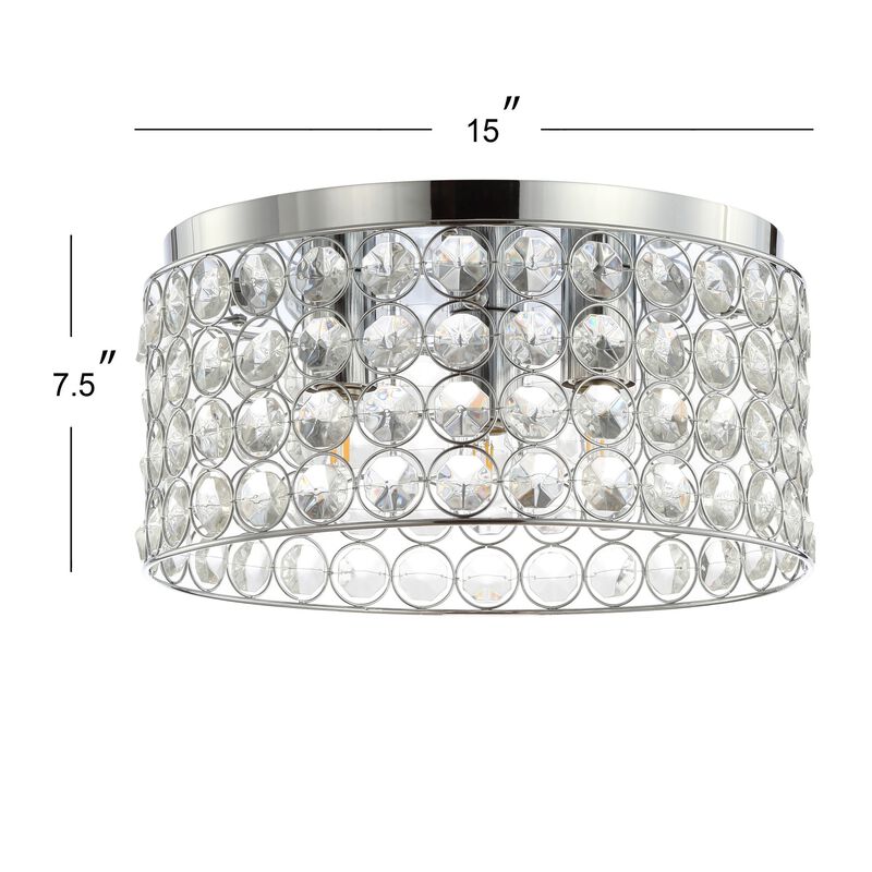 Ellen 15" 3-Light Crystal/Metal LED Flush Mount, Chrome