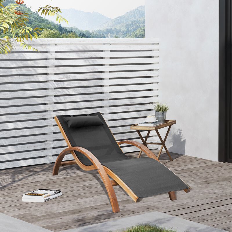 Poolside Lounger: Wooden Chaise with Mesh Sling and Pillow Armrests