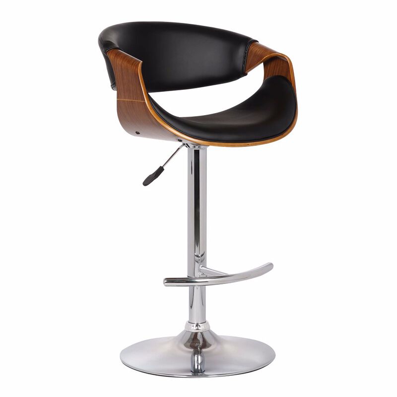 35 Inch Adjustable Swivel Barstool, Chrome Base, Bucket Seat-Benzara