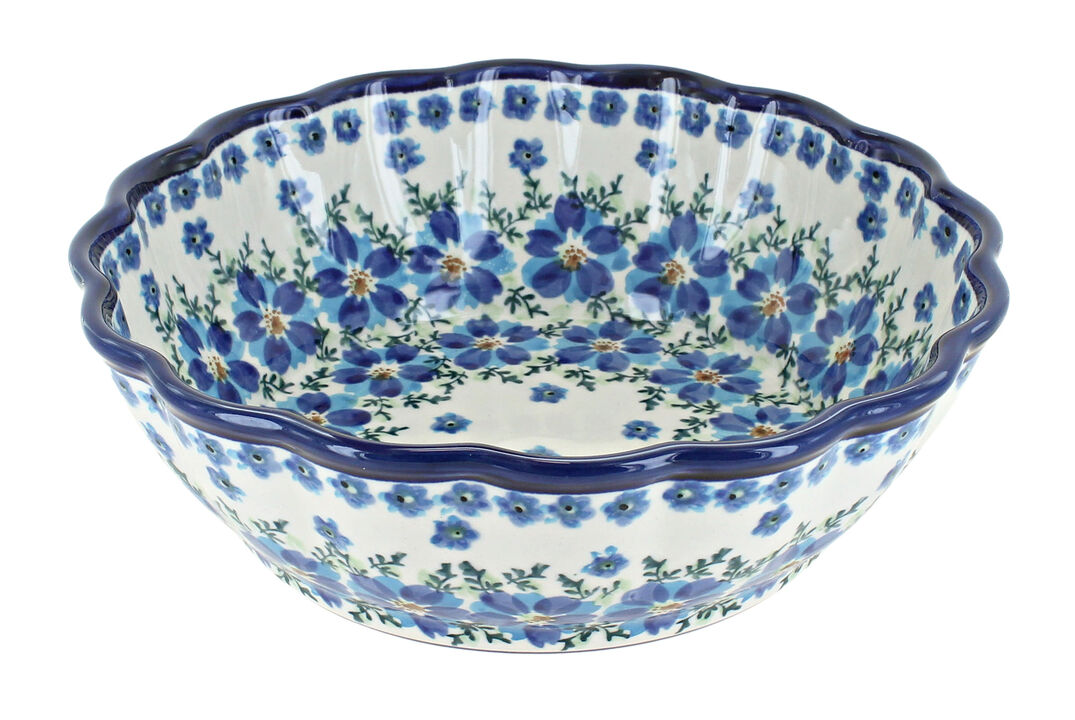 Blue Rose Polish Pottery Floral Butterfly Medium Scallop Bowl