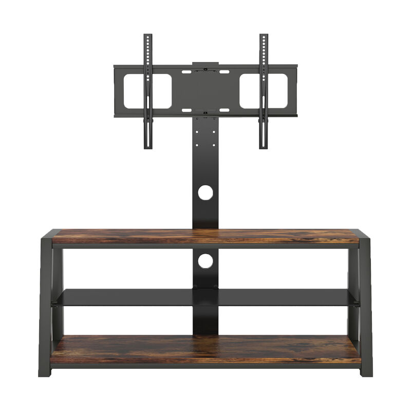 Hivvago 65" Floor TV Stand Swivel Console Table Wood Height Adjustable Bracket
