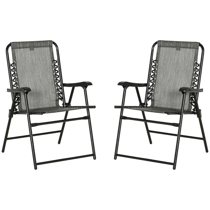 Outsunny Set of 2 Patio Folding Chairs, Outdoor Bungee Sling Chairs w/ Armrests, Portable Lawn Chairs for Camping, Garden, Pool, Beach, Backyard, Cream White