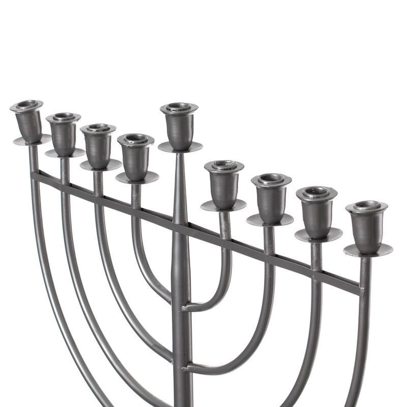 Modern Solid Metal Judaica Hanukkah Menorah 9 Branched Candelabra, Aluminum Finish Large