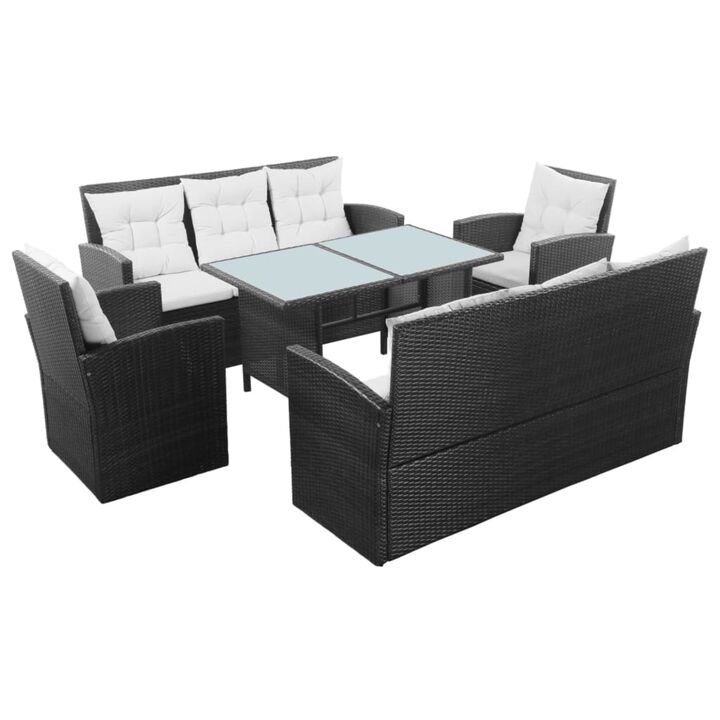 vidaXL 5 Piece Garden Lounge Set with Cushions Poly Rattan Black