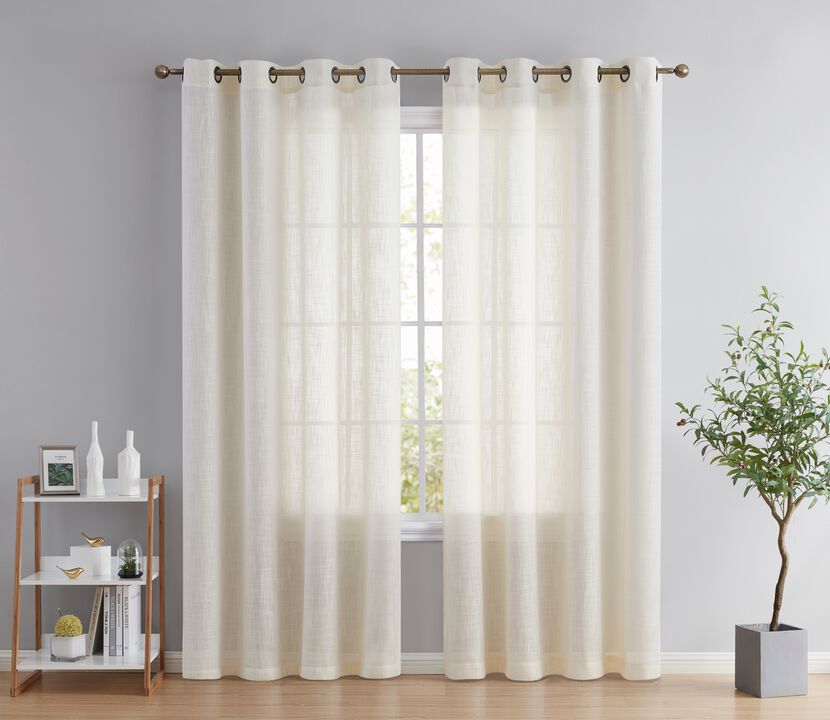 THD Serena Faux Linen Textured Semi Sheer Privacy Light Filtering Transparent Window Grommet Thick Curtains Drapery Panels for Bedroom & Living Room, 2 Panels