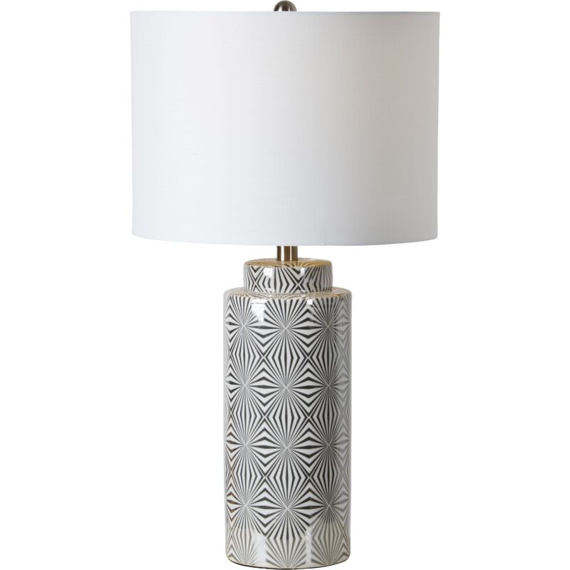 25" Op Art Table Lamp with White Drum Shade