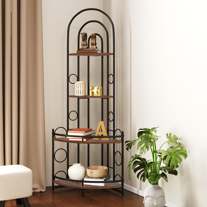 4-Tier Corner Bookshelf, Modern Style, Plant Stand With Metal Frame