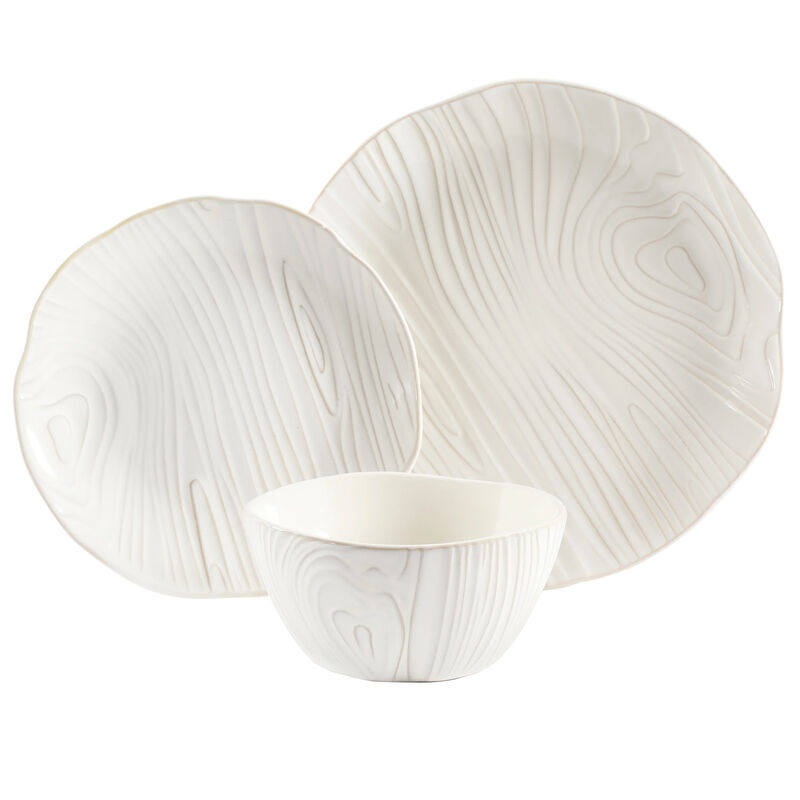 Martha Stewart Faux Bois 12 Piece Stoneware Dinnerware Set in White