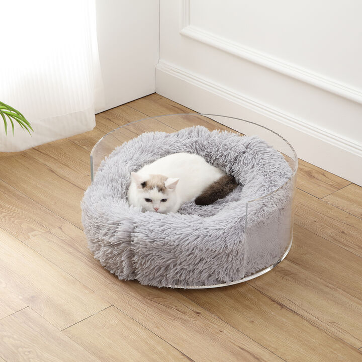 Bette Small/Medium Modern Lucite Calming Fluffy Donut Pet Bed with Washable Cover