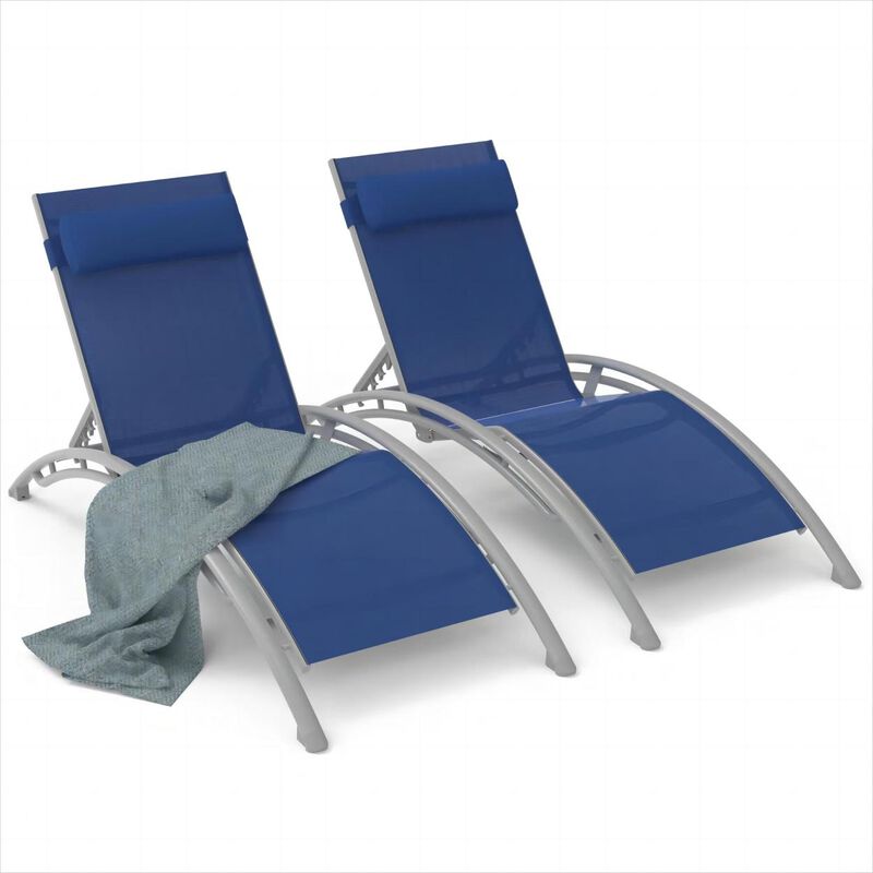 Blue Outdoor Chaise Lounge Set - 2 Chairs