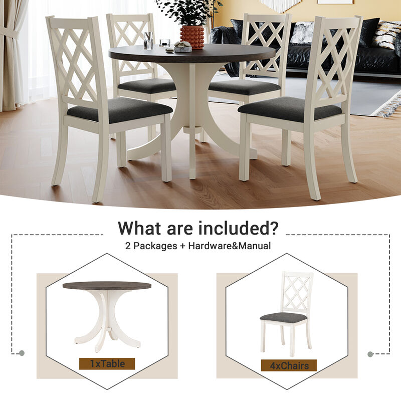 Merax Mid-Century Solid Wood 5-Piece Round Dining Table Set