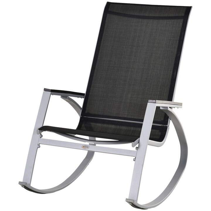 Black / Silver Outdoor Modern Front Porch Patio Rocking Sling Chair
