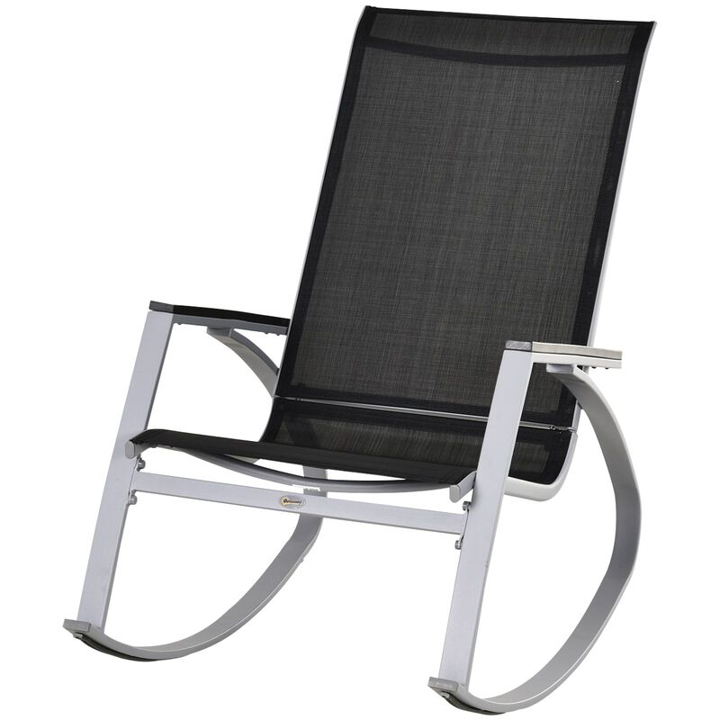 Modern Outdoor Seater: Black/Silver Porch Rocking Sling Chair