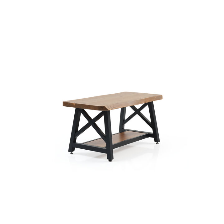 Furnish Home Store Berlin 39" Solid Wood Rustic Coffee Cocktail Table for Living Rooms with Shelf