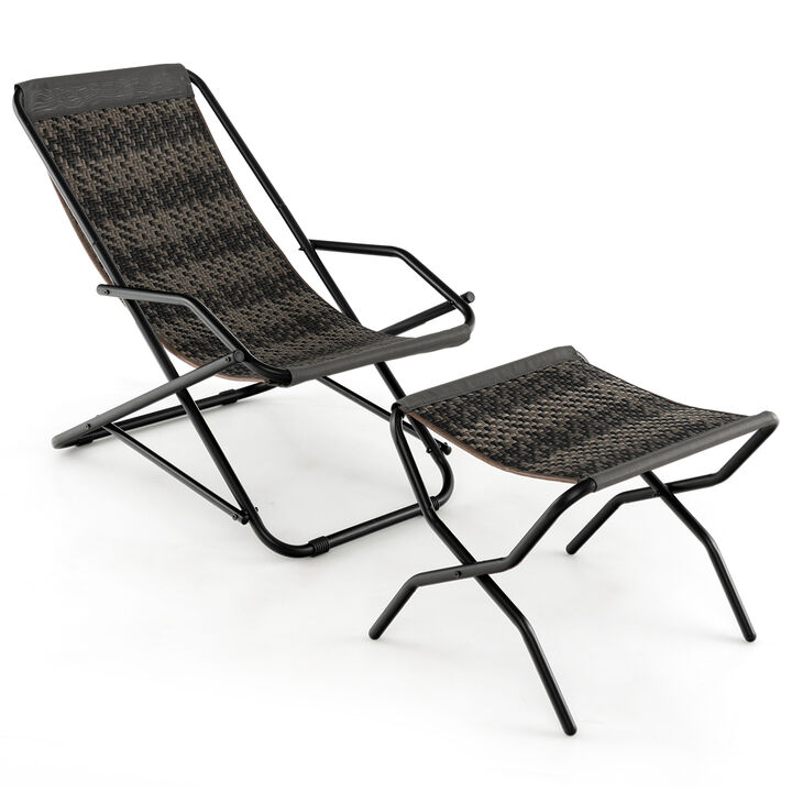 Patio PE Wicker Rocking Chair with Armrests and Metal Frame-Grey