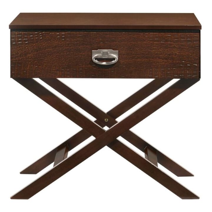 Hivvago Cappuccino Brown Wood 1-Drawer End Table Nightstand with X Legs