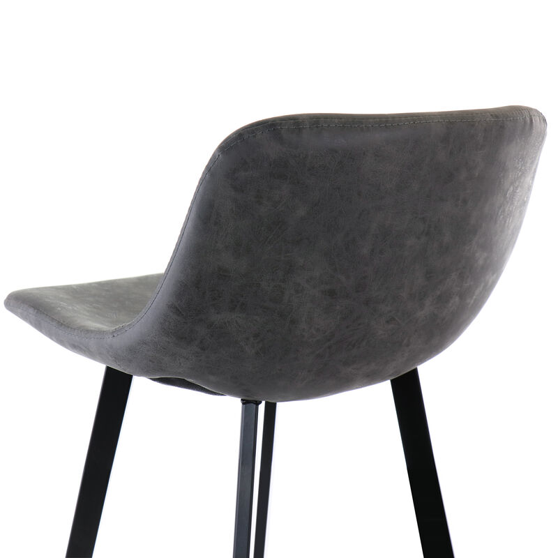 Elama Faux Leather Bar Stool in Gray with Black Legs