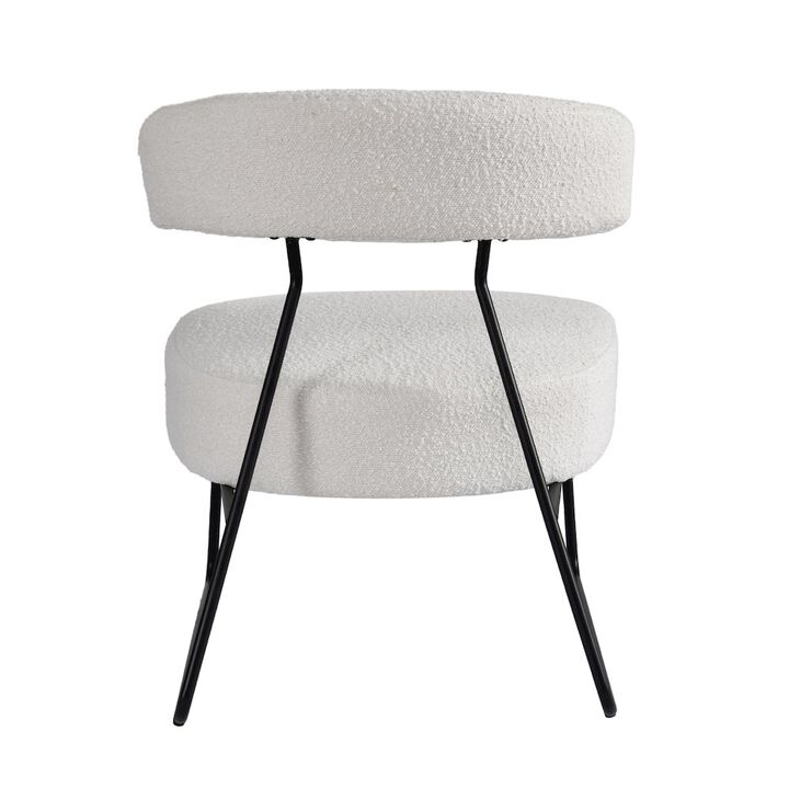 Glamour Home Set of 2 Bell White Boucle Fabric Accent Chairs with Black Iron Legs