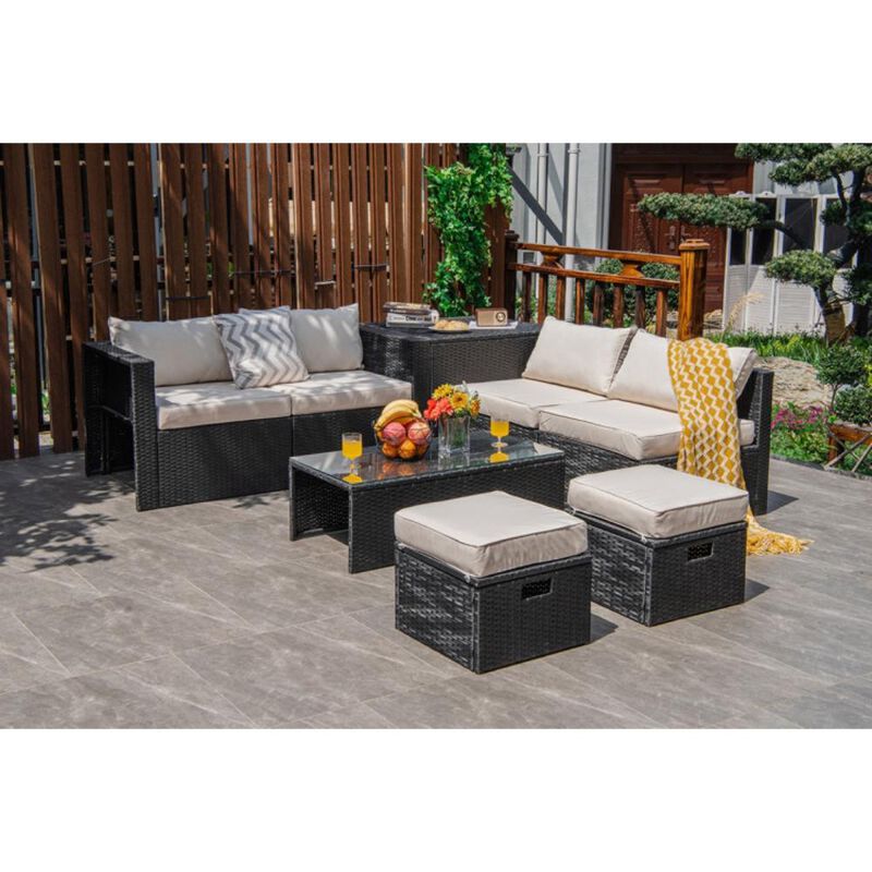 Hivvago 8 Pieces Patio Furniture Set with Storage Box and Waterproof Cover