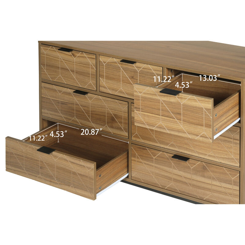 Modern 7 Drawer Dresser Wood Cabinet (Walnut)