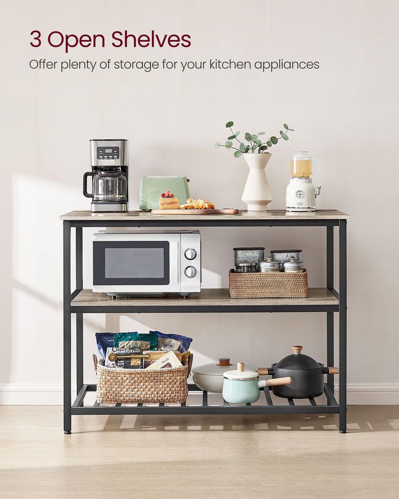 Kitchen Island with 3 Shelves and Large Worktop