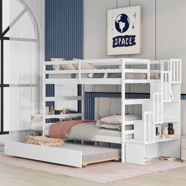 Bunk Beds Twin over Twin Stairway Storage function White color