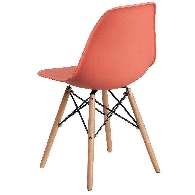 Flash Furniture Elon Series Peach Plastic Chair with Wooden Legs