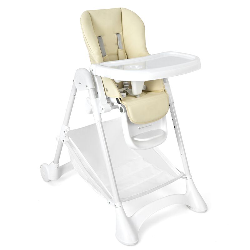 Baby Convertible Folding Adjustable High Chair with Wheel Tray Storage Basket