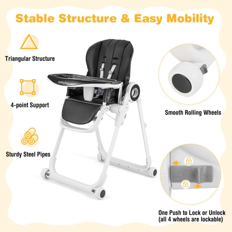 Hivvago Baby High Chair Foldable Feeding Chair with 4 Lockable Wheels