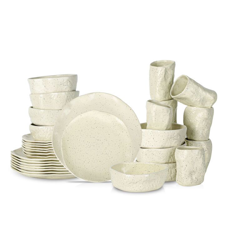 Stone by Mercer Project ATIK Stoneware 32 Piece Dinnerware Set, Cream Speckled