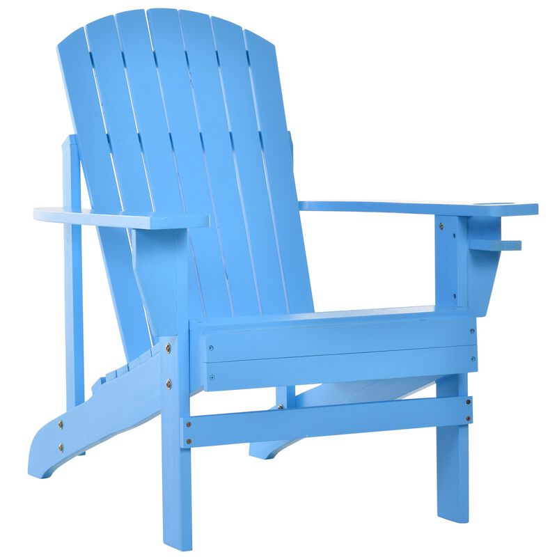 Outsunny Wooden Adirondack Chair, Outdoor Patio Lawn Chair with Cup Holder, Weather Resistant Lawn Furniture, Classic Lounge for Deck, Garden, Backyard, Fire Pit, Blue