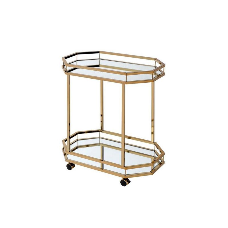 Metal Serving Cart, Mirror & gold-Benzara