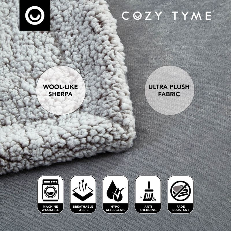 Cozy Tyme Babineaux Flannel Reversible Heathered Sherpa Throw Blanket 60"x80"