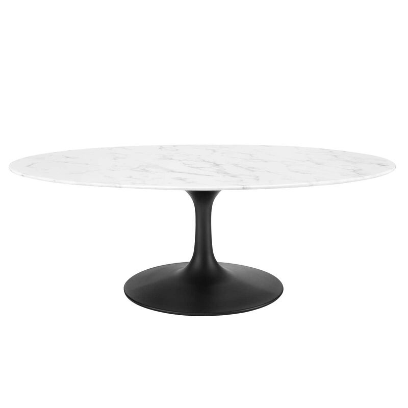 Modway Lippa Mid-Century Modern 48" Oval Artificial Marble Coffee Table in Black White