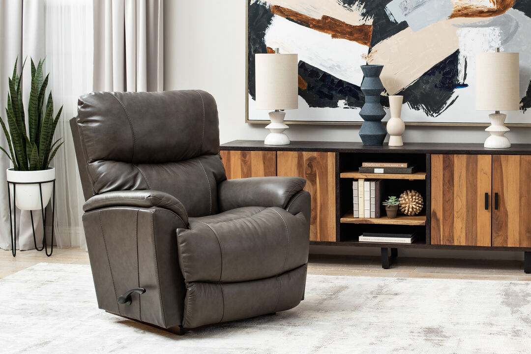 Trouper Grey Leather Rocking Recliner