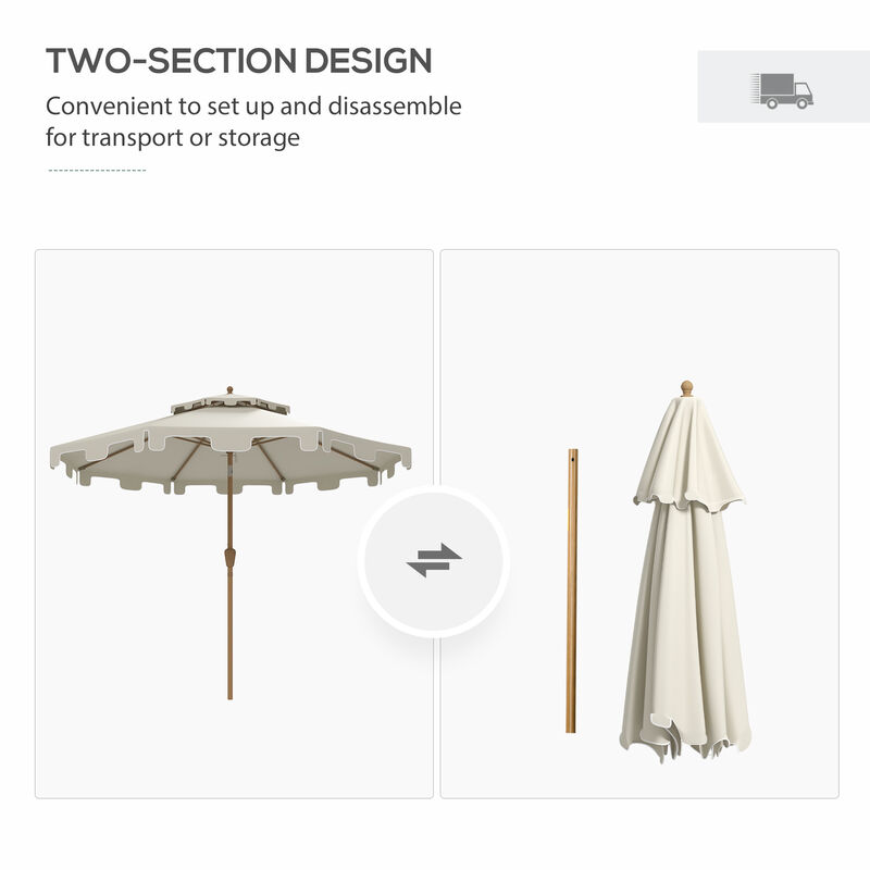 Outsunny 9ft Patio Umbrella with Tilt and Crank, Outdoor Umbrella, Cream White