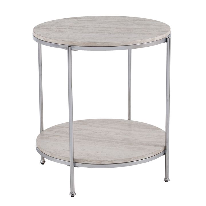 SEI Furniture Silas Round Faux Stone End Table, Silver